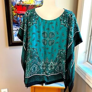 Michael Kors Boho Flowy Top Size S/M Teal and Black